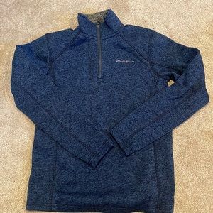 Eddie Bauer Men's 1/4 Zip Mock Neck Blue Long Sleeve Pullover Knit Sweater